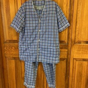 Haband Mens Shortsleeved Plaid Pajama Set Pockets Size M